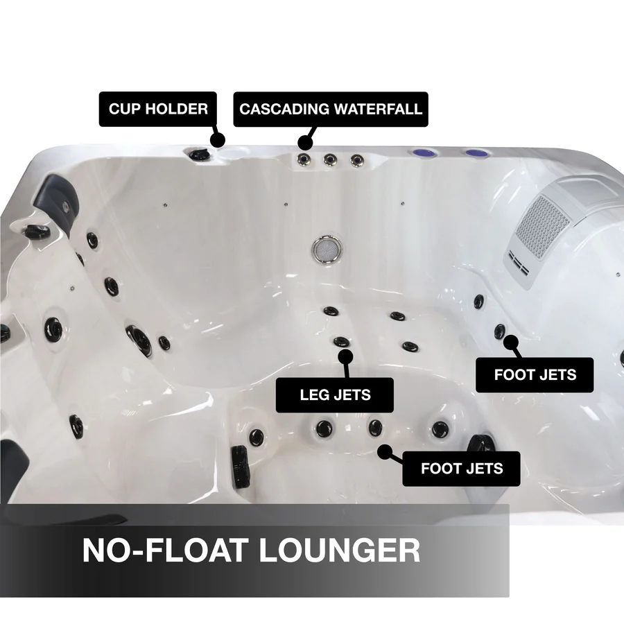 Erie SE no-float lounger with cup holder, waterfall, leg and foot jets